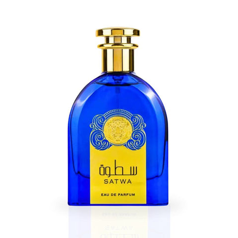 Satwa Eau de Parfum Spray by Ard Al Zaafaran in a velvet pouch, 100ml bottle, with elegant fragrance packaging.