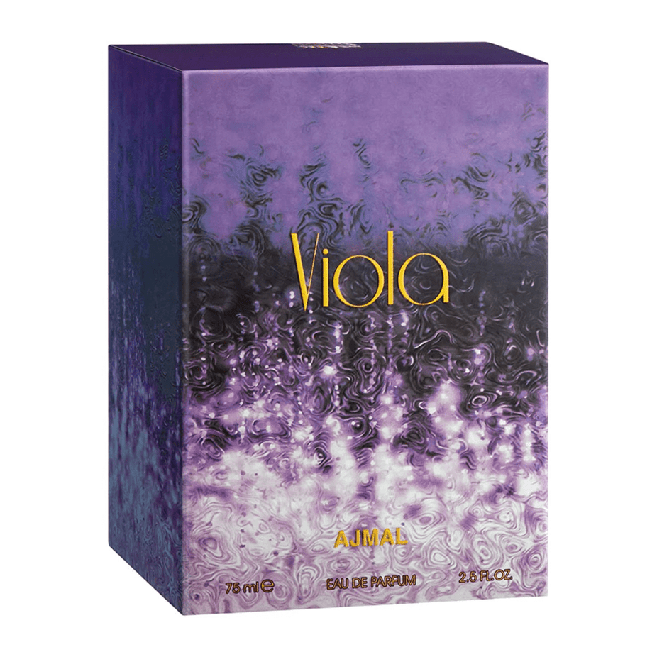 Ajmal Viola for Women Eau De Parfum 75ml bottle, elegant floral fragrance with a sleek glass container and stylish cap.
