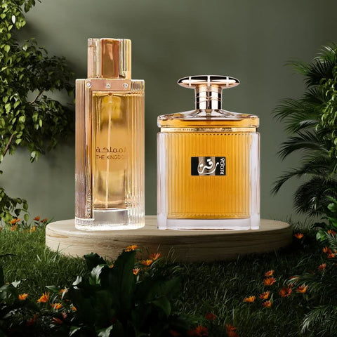 Bundle of Intense Oud The Kingdom for Women and Riqqa by Ard Al Zaafaran Eau de Parfum sprays, featuring floral and oriental fragrances.