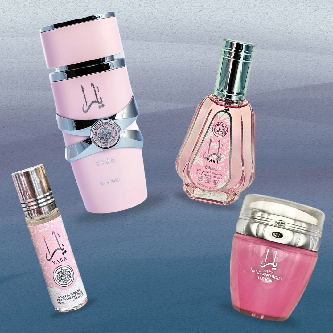 YARA Eau De Parfum Spray 100ML,EDP 50ML, Hand & Body Lotion 45ML & Roll-on Perfume Oil 10ML  - For Women by Lattafa. (CHIC COLLECTION) - Intense Oud