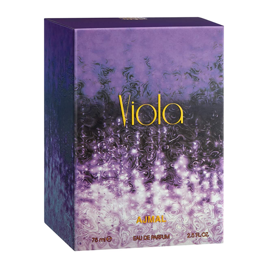 Ajmal Viola for Women Eau De Parfum 75ML bottle, elegant floral fragrance in a sleek perfume bottle.