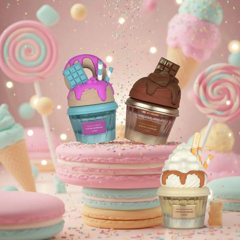 Lattafa Vanilla Freak, Choco Overdose & Whipped Pleasure Eau de Parfum spray bundle, 75ml bottles, with colorful packaging.