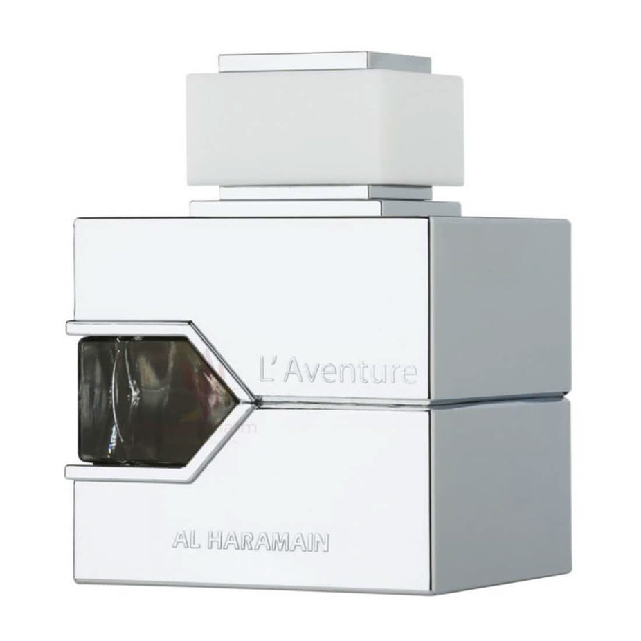 Al Haramain L'Aventure Blanche Eau de Parfum 100ml bottle with elegant packaging and minimalist design.