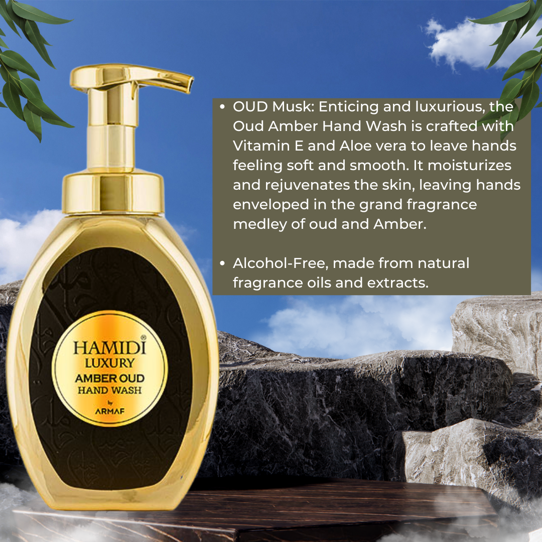 LUXURY AMBER OUD HAND WASH 350ML (11.9 OZ) By Hamidi | Enticing & Ultra Moisturizing, Rejuvenates The Skin. - Intense Oud