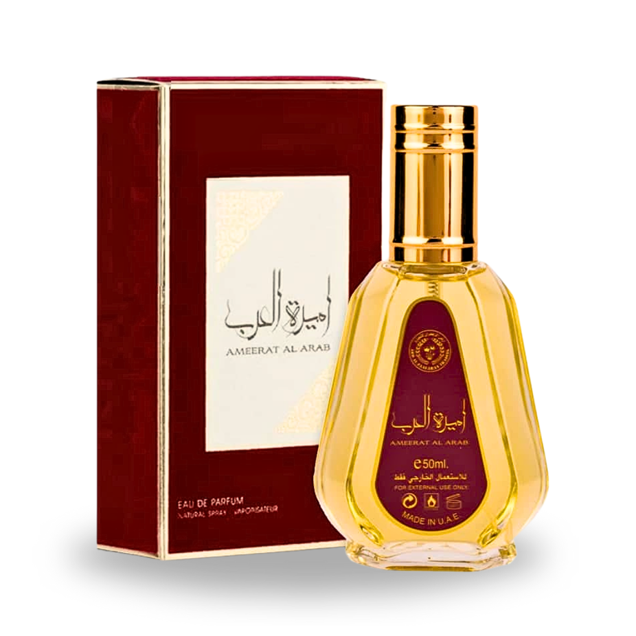 Ameerat Al Arab Eau de Parfum spray 50ml by Ard Al Zaafaran, featuring elegant perfume bottle with intricate design.