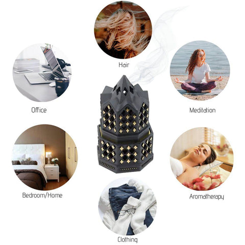 Minaret Style Closed Incense Bakhoor Burner - Black - Intense oud