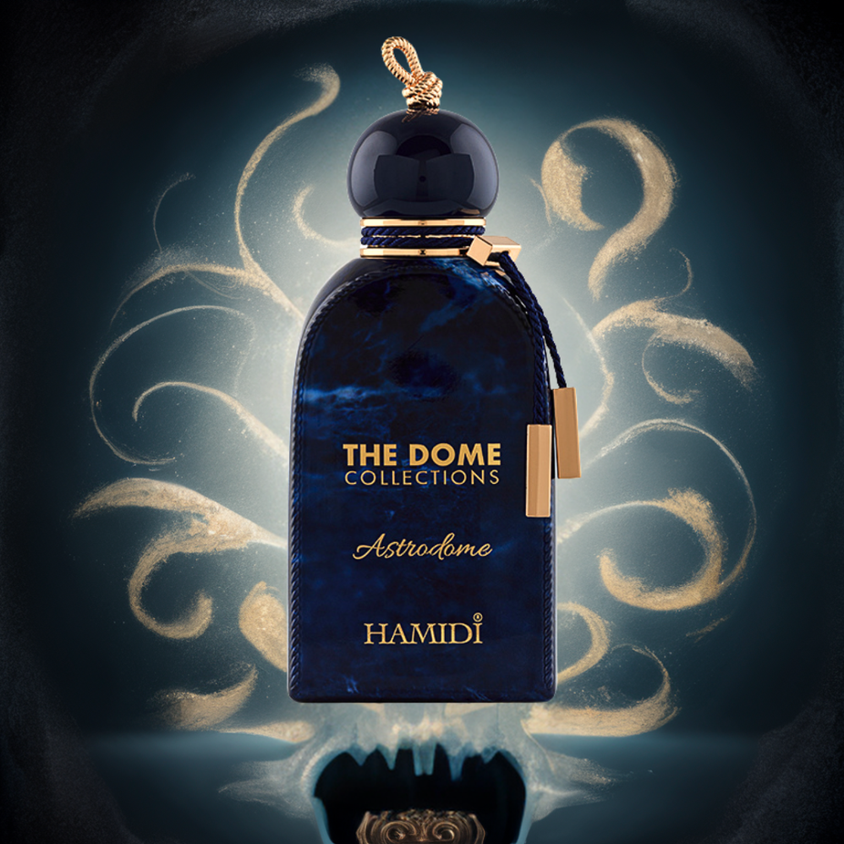 Hamidi Astrodome Eau de Parfum spray 100ml with sleek bottle, showcasing modern design and elegant fragrance packaging.