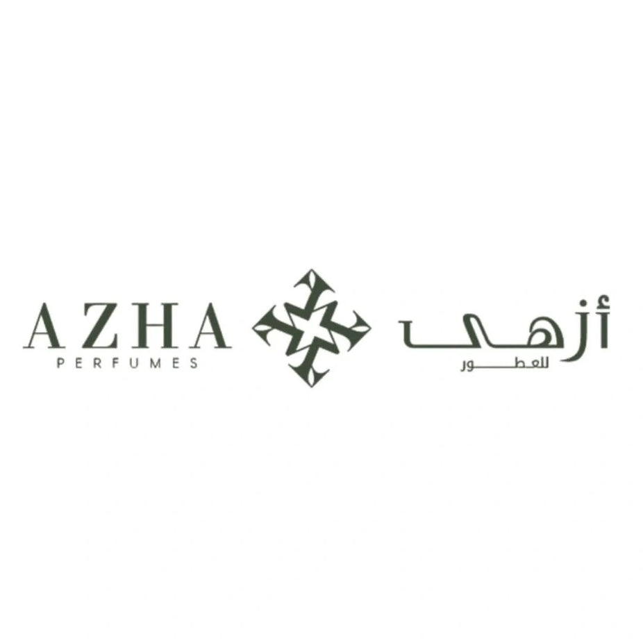 AZHA Oasis Mist Extrait de Parfum spray logo from the Memoire Collection, featuring the AZHA brand logo on a black background.