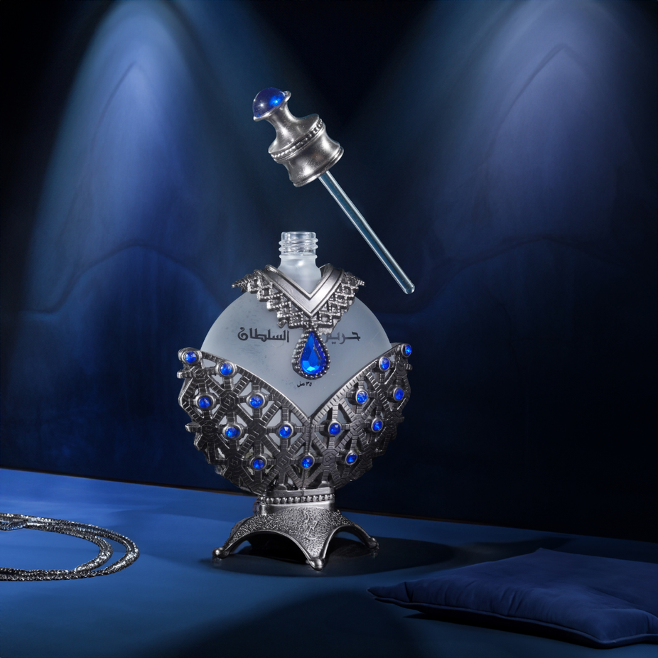 Blue Hareem Al Sultan antique perfume oil by Khadlaj, concentrated perfume oil in a 35ml bottle, with elegant packaging and rich fragrance.