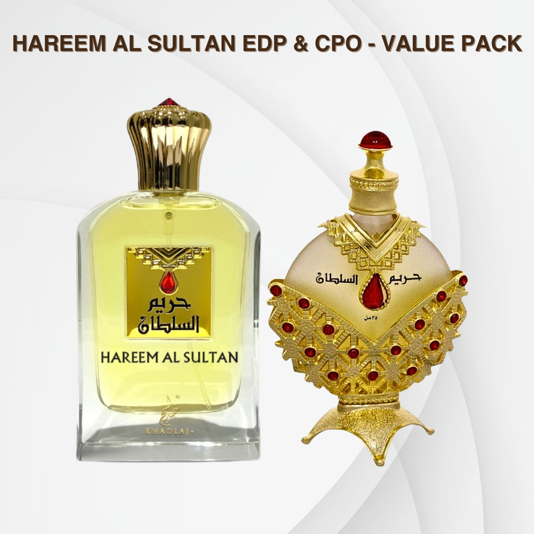 Hareem Al Sultan Gold EDP 75ML (2.5 OZ) & Hareem Al Sultan Gold CPO 35ML (1.18 OZ) BY KHADLAJ. (BUNDLE) - Intense Oud