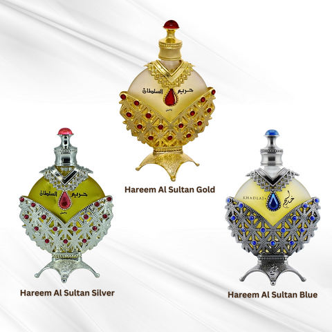 Hareem Al Sultan Gold, Silver & Blue CPO - 35ML (1.18 OZ) by KHADLAJ (BUNDLE) - Intense Oud