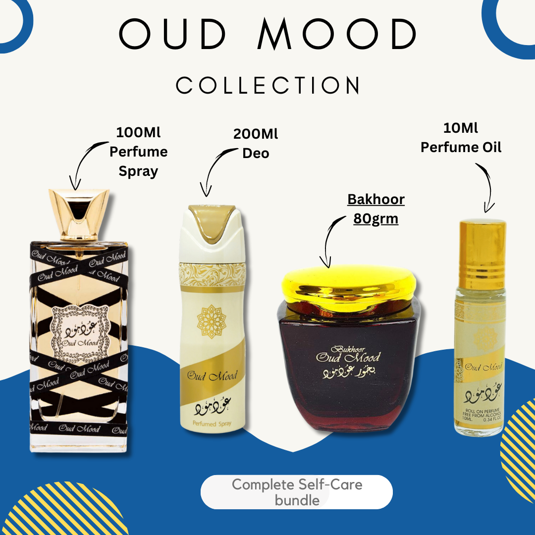 Oud Mood Collection-1 Spray, 1 Travel Spray, 1 Deo, 1 Perfume Oil, 1 Bakhoor - Intense oud