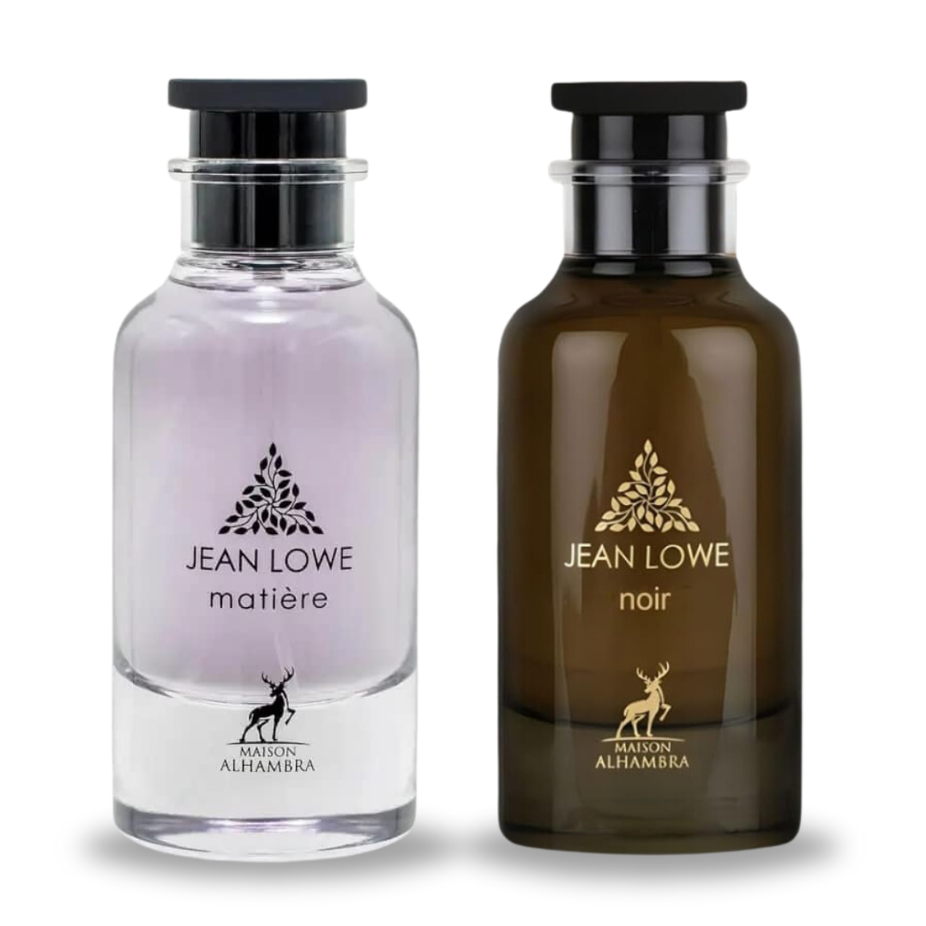 Maison Alhambra Jean Lowe Noir & Matiere Eau de Parfum sprays 100ml, elegant black bottles in a value pack.