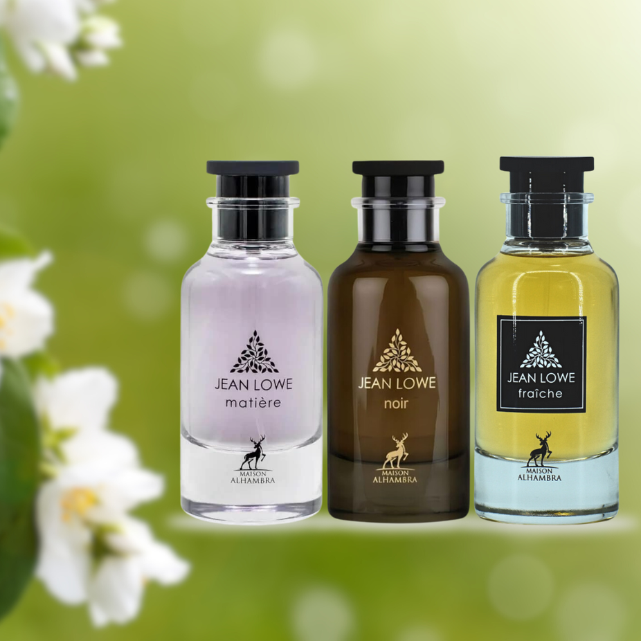 Maison Alhambra Jean Lowe Fraiche Noir Eau de Parfum spray, 100ml, featuring sleek black bottle and elegant design.