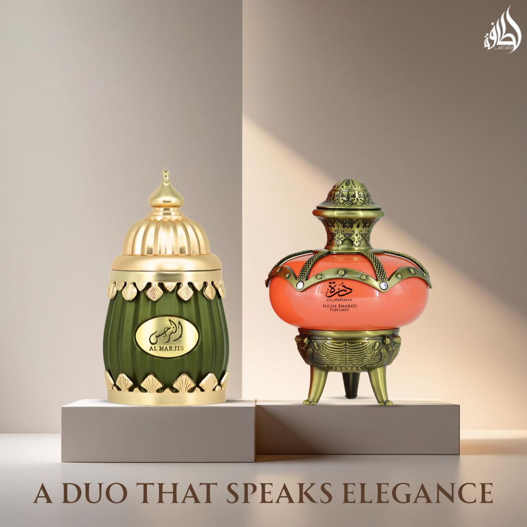 Niche Emarati Al Narjis & Durrah Eau De Parfum Sprays 100ml (3.4 oz) by Lattafa | A Duo That Speaks Elegance. (Bundle) - Intense Oud