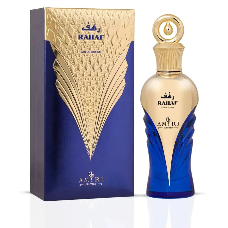Hamidi Amiri Rahaf and Amiri Raneem Eau de Parfum sprays in a bundle, 100ml each, featuring elegant bottles and floral and woody scents.