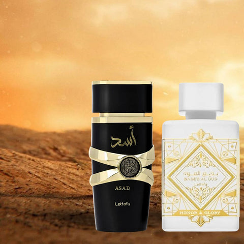 Asad And Bad'ee Al Oud Honor & Glory EDP Sprays 100ML (3.4OZ) By Lattafa | Double The Impact, Twice The Confidence. (DELUXE BUNDLE) - Intense Oud