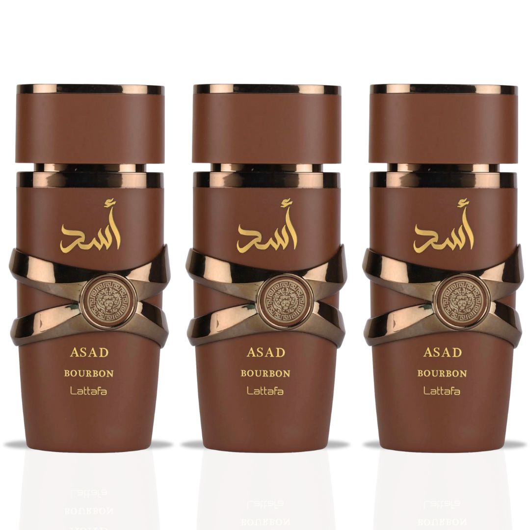 Asad Bourbon Eau De Parfum Spray 100ML (3.4 OZ) By Lattafa | A Rich & Inviting Scent That Blends Spicy, Sweet & Warm Notes For A Sensual Finish. (PACK OF 3) - Intense Oud