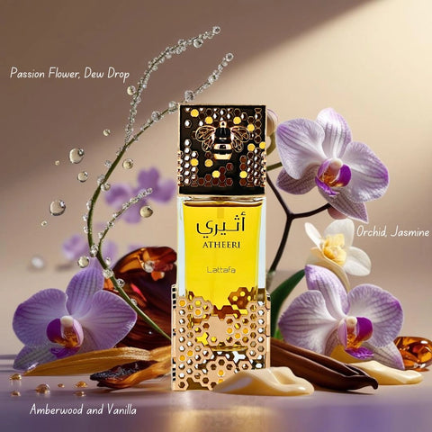 Atheeri Eau De Parfum Spray 100ML (3.4 OZ) by Lattafa | An Exotic Whisper of Floral Elegance, Where Orchid Blooms Over Vanilla Warmth. - Intense Oud