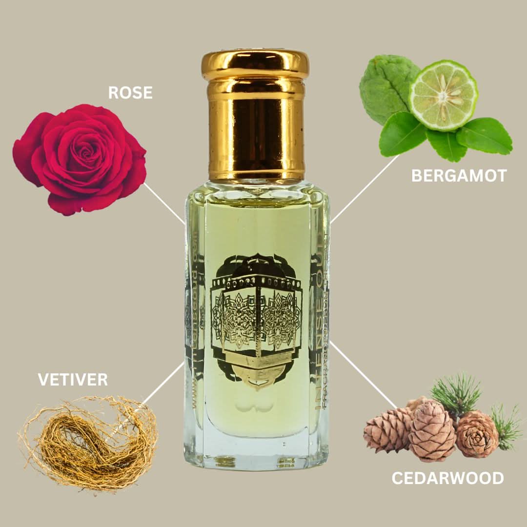 Attar Al Wardat perfume oil in a 12ml bottle by Intense Oud, displayed with a sleek black gift box.