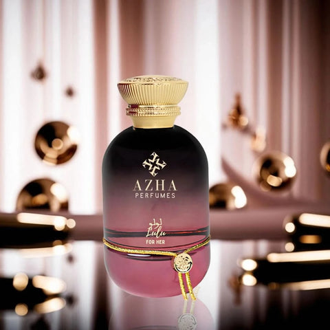 Azha Lulu for Her Eau De Parfum spray in a velvet pouch, 100ml, featuring elegant floral and fruity scent notes.