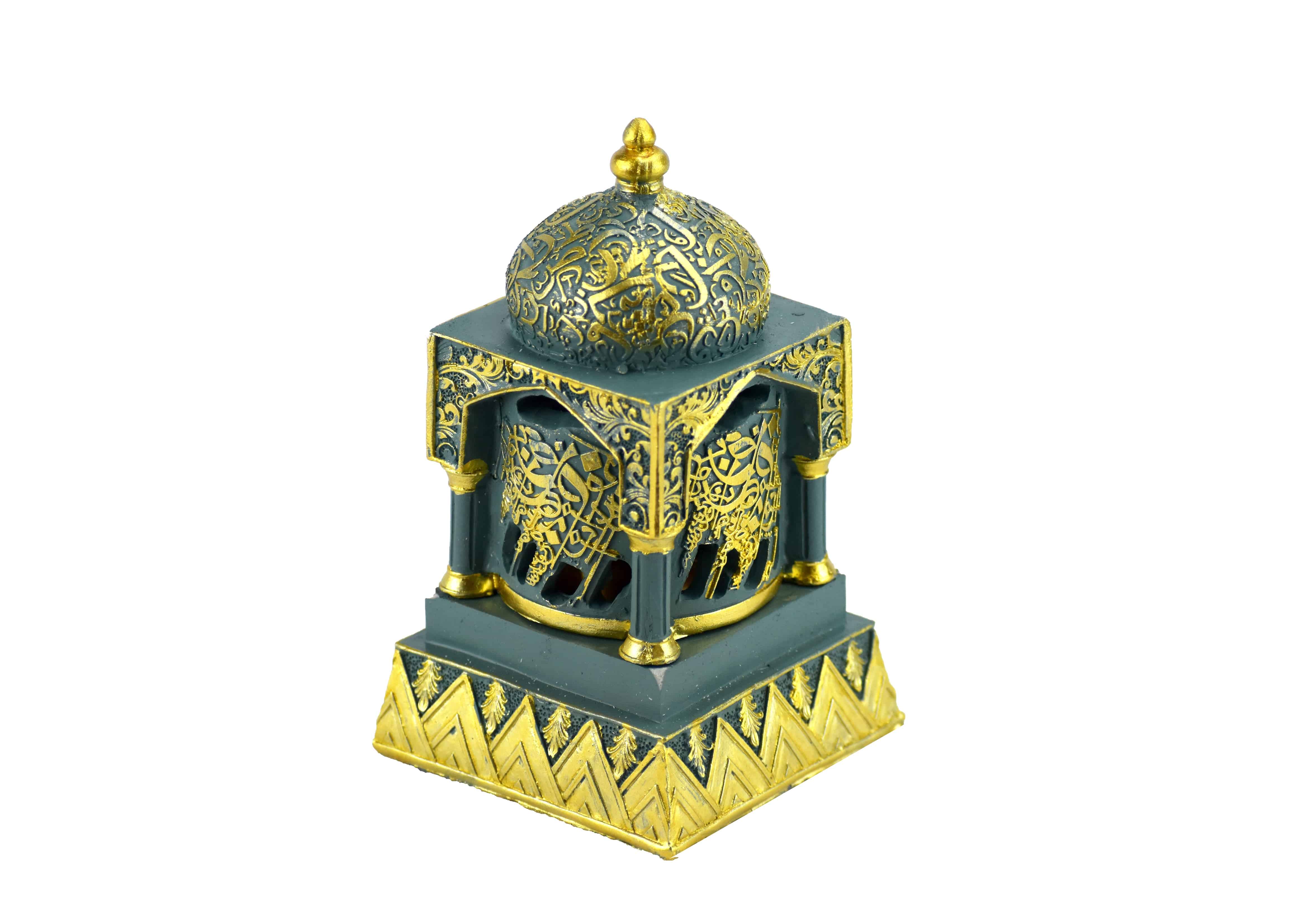 Engraved Calligraphy Minaret Style Incense Bakhoor Burner - 6 in. Teal - Intense oud