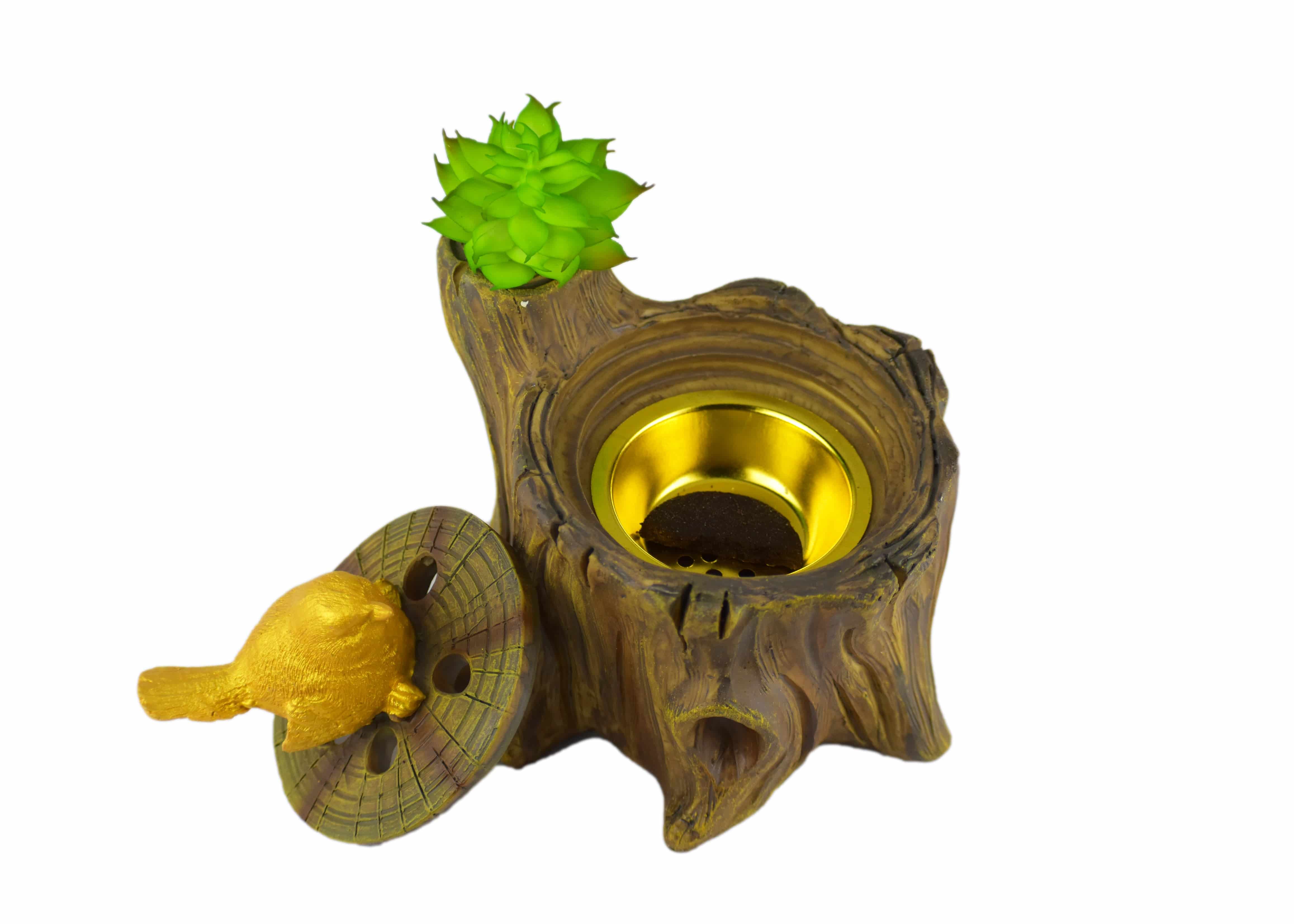 Wooden Tree Bird Incense Bakhoor Burner - 5 in. - Antique Oak - Intense oud
