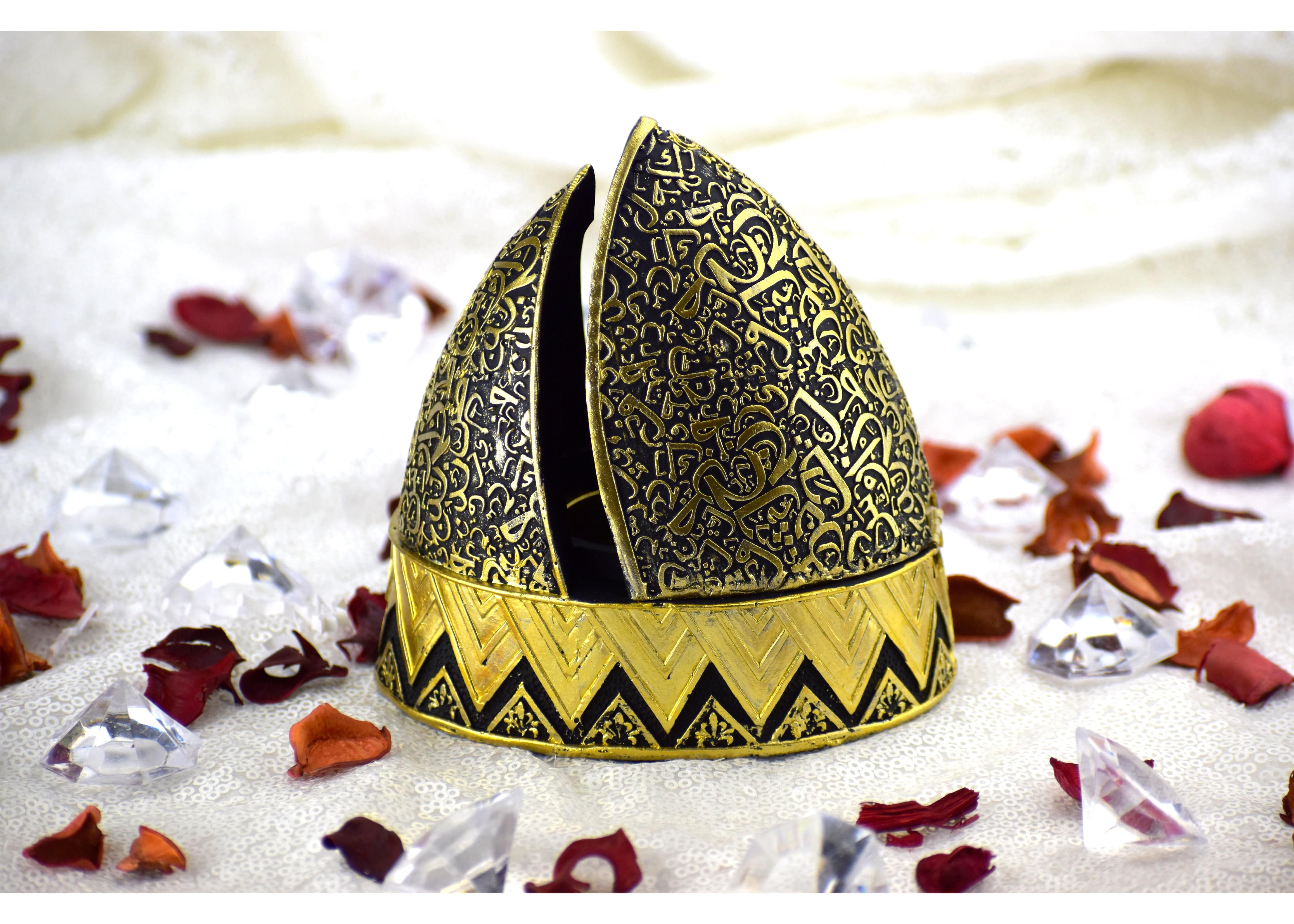 Calligraphy Arched Beehive Dome Style Closed Incense Bakhoor Burner - Black - Intense oud