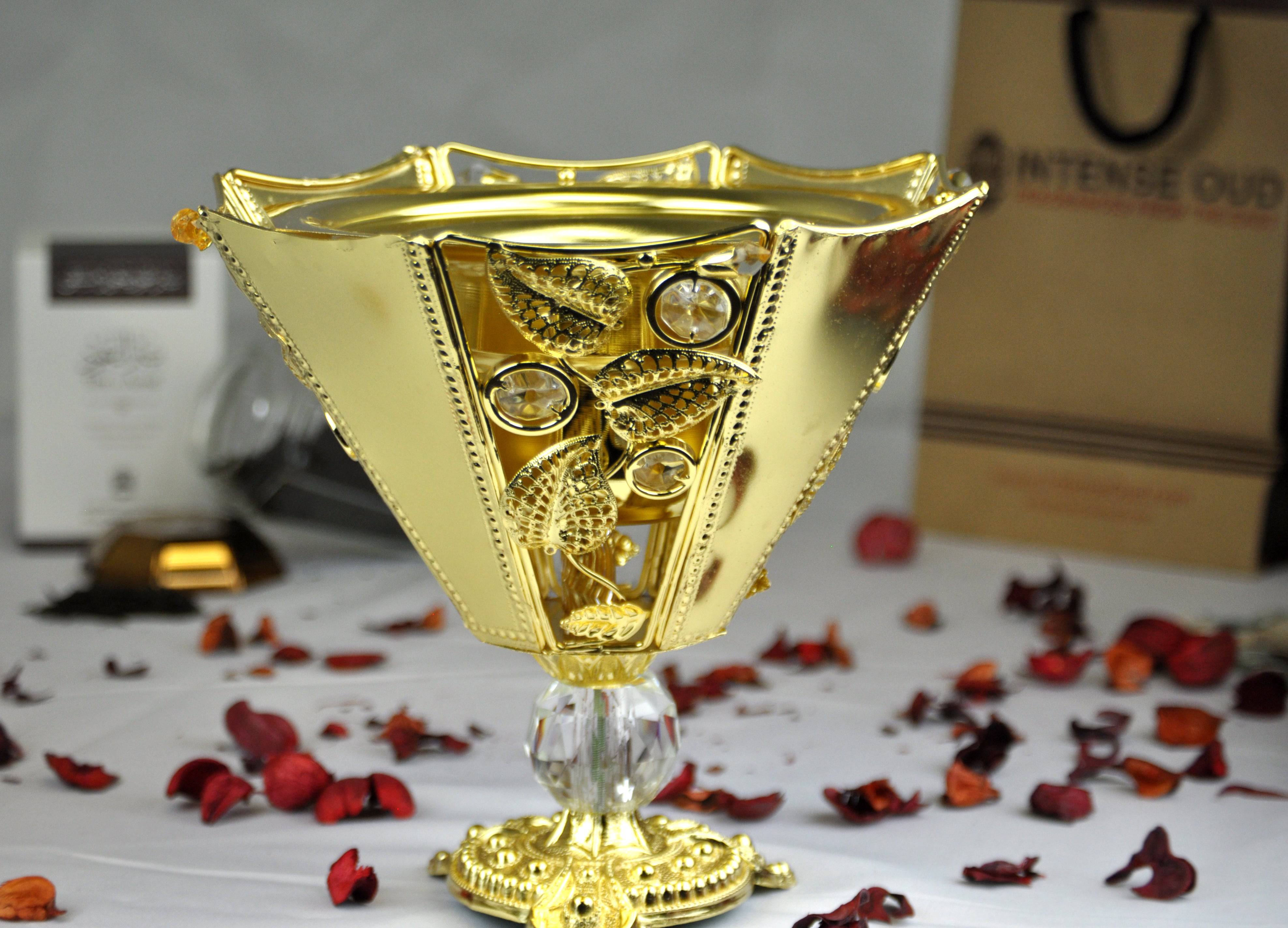 Arab Incense Bakhoor Burner - 8 inch Golden by Intense Oud