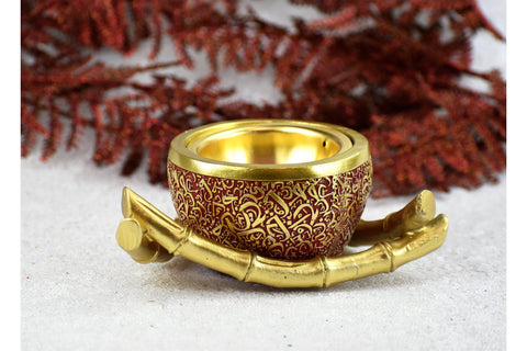 Bamboo Triangle Arabic Script Incense Bakhoor Burner -Red and Gold - Intense oud