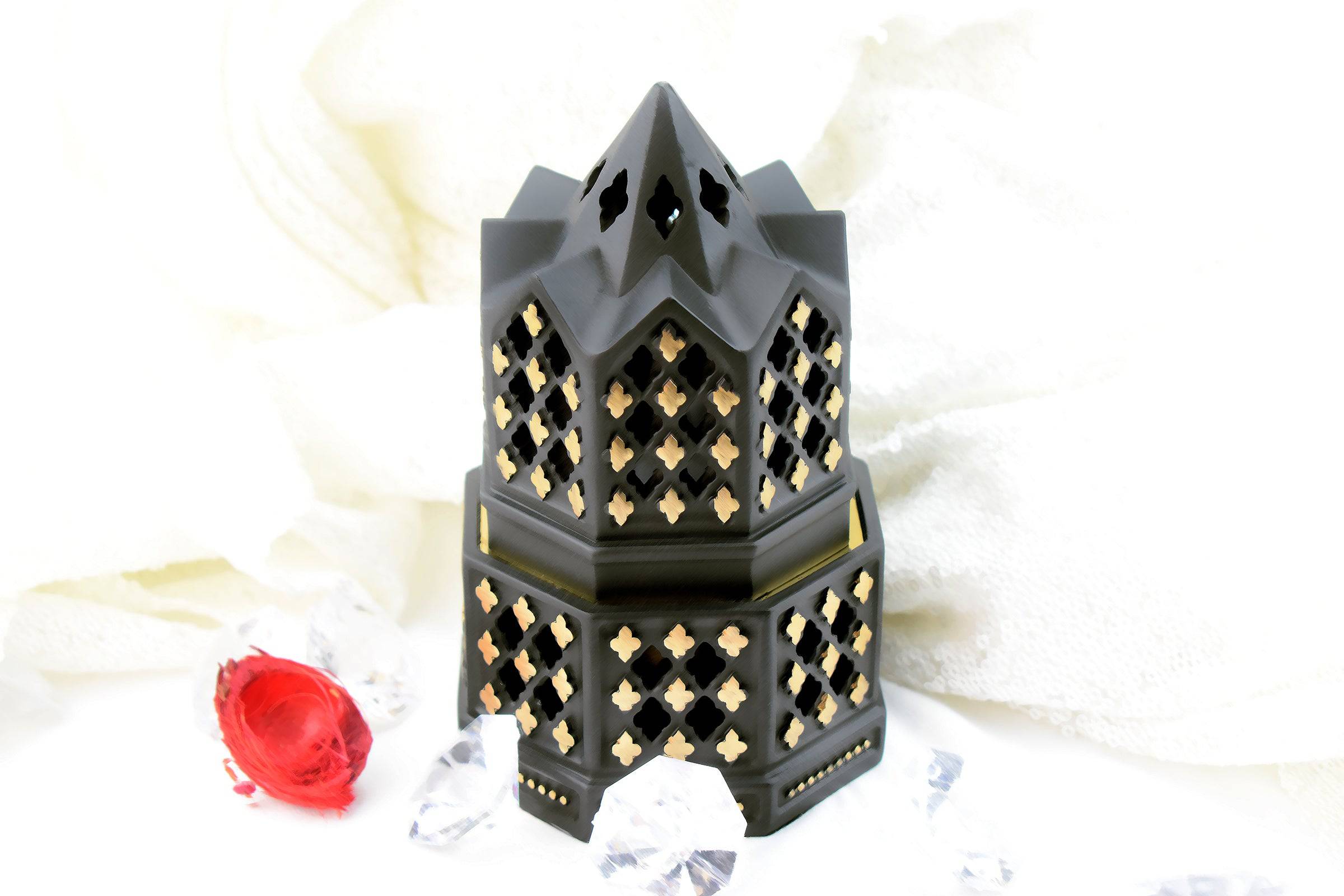 Minaret Style Closed Incense Bakhoor Burner - Black - Intense oud