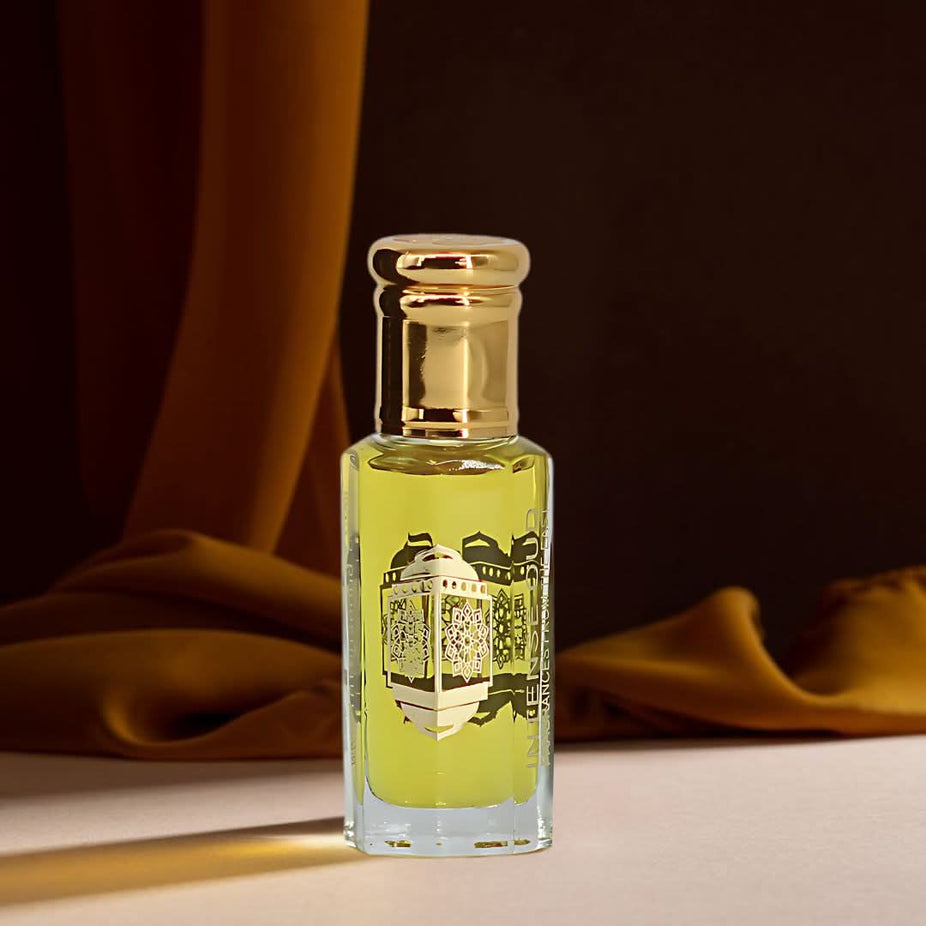 Intense Oud Bloom perfume oil 12ml in a black gift box, featuring a luxurious loose oil with floral and woody scent notes.