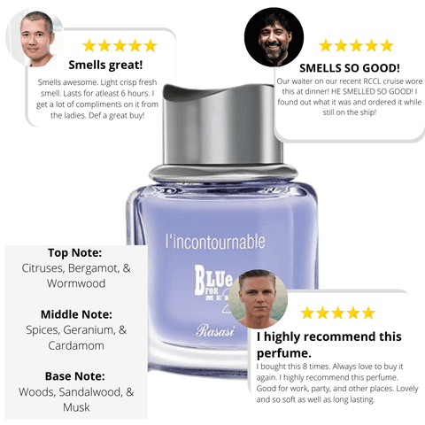 Rasasi Occidental 3-piece EDP men’s collection including Blue 2, Hope, and Emotion bottles in various sizes.