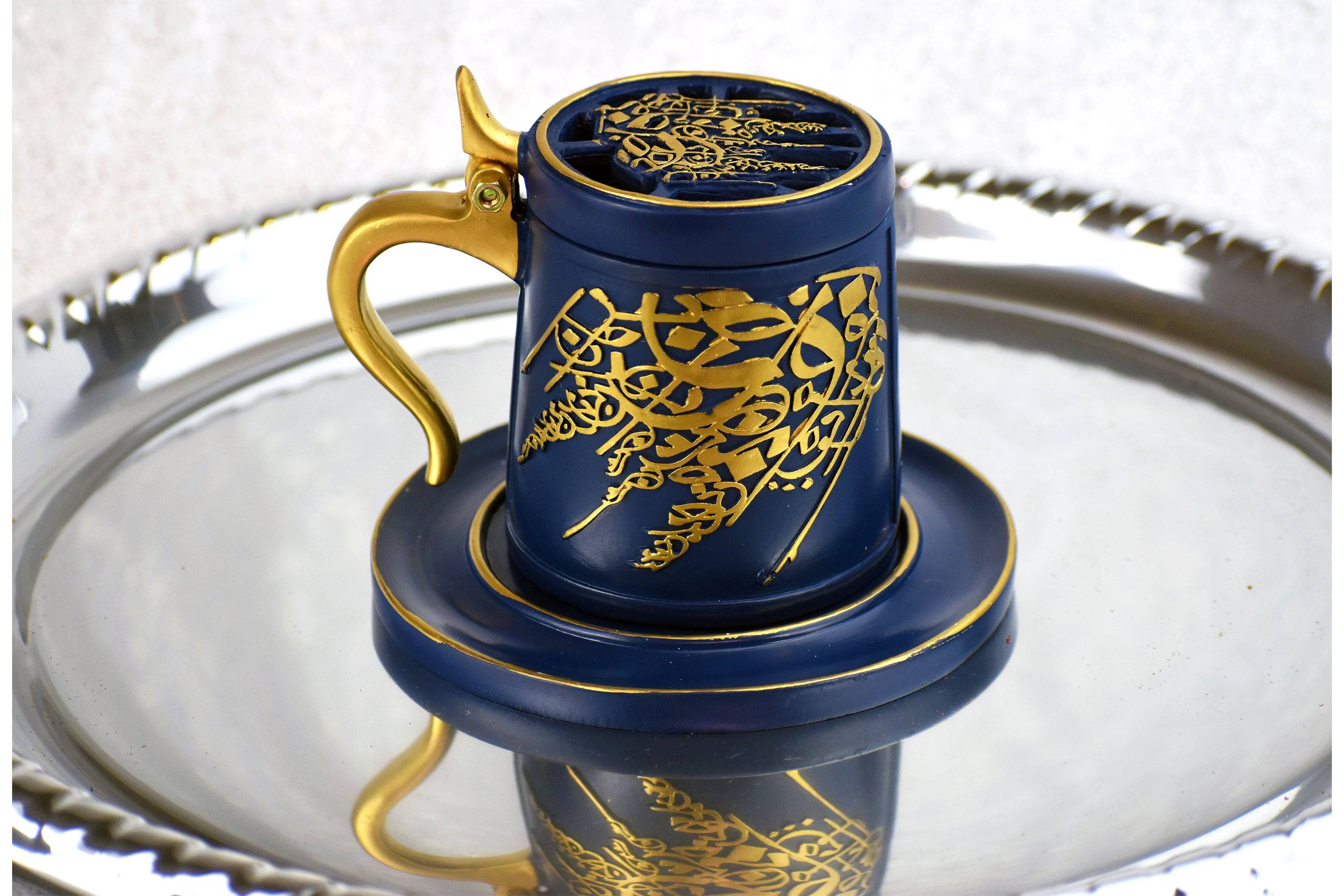 Tea Cup Style Closed Incense Bakhoor Burner - Navy Blue - Intense oud