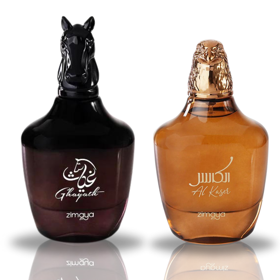 Zimaya Ghayath & AL Kaser EDP spray 100ML bundle with long-lasting, refreshing fragrance for men and women.