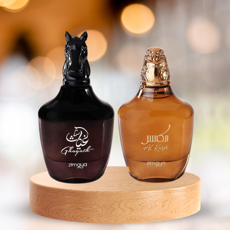 Zimaya Ghayath & AL Kaser EDP spray 100ML bundle, long-lasting refreshing fragrance for men and women, displayed in a box.