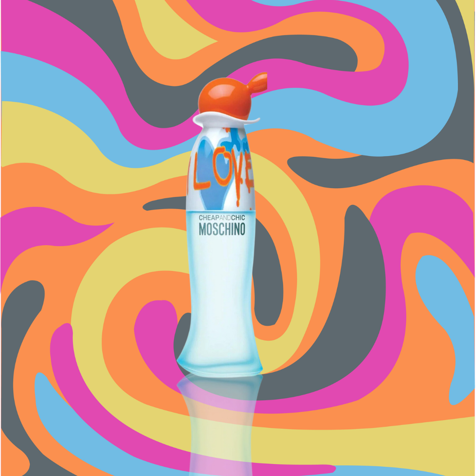 Moschino I Love Love Eau De Toilette 100ml bottle, featuring the colorful packaging of the CHEAP & CHIC collection.