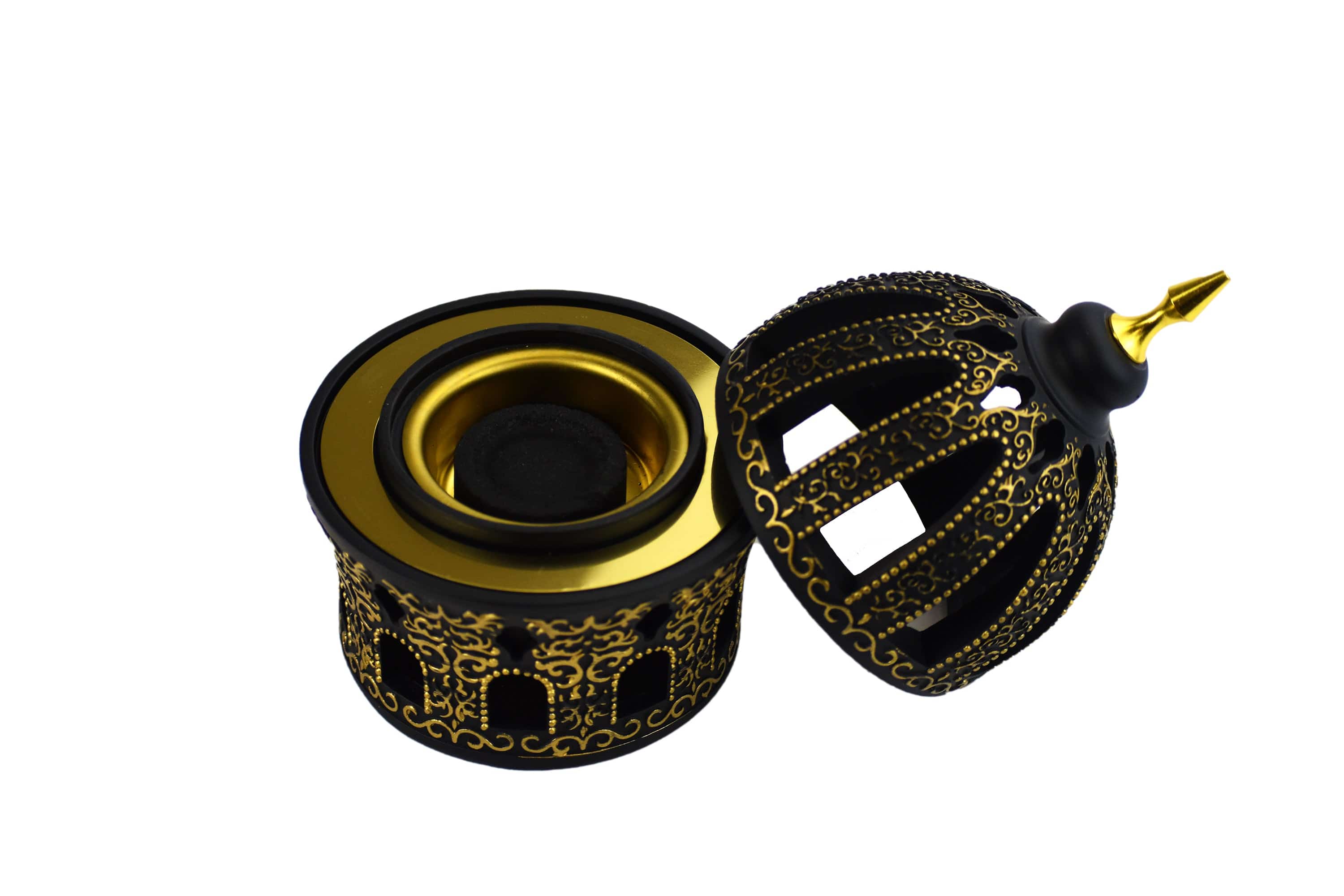 Calligraphy Style Closed Incense Bakhoor Burner - Black and Gold - Intense oud