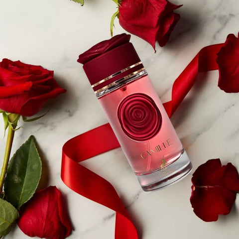 Camille for Women Eau de Parfum spray by Maison Alhambra, 100ml bottle, elegant design, showcasing floral fragrance notes.