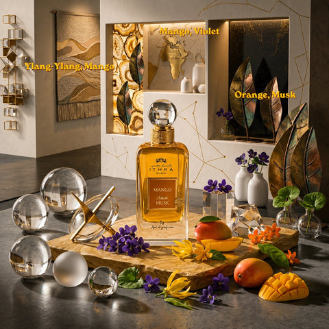 Mango Musk Eau de Parfum spray by Ard Al Zaafaran, 100ml bottle, elegant floral and fruity scent in a sleek glass bottle.