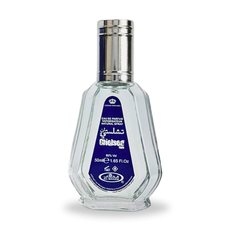 Al Rehab Chelsea Man Eau de Parfum Spray 50ml bottle, featuring sleek design and branding, suitable for men's fragrance.