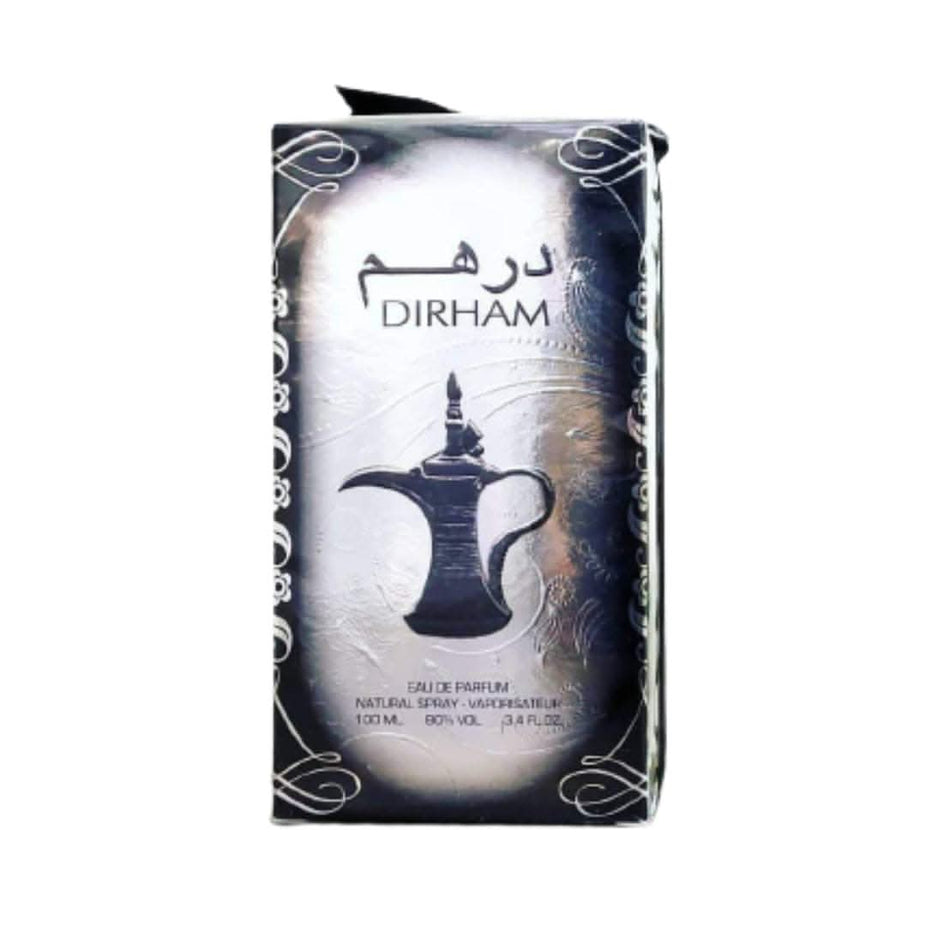 Ard Al Zaafaran Dirham EDP 100mL unisex perfume bottle with a sleek design and sweet fragrance, shown in the image.