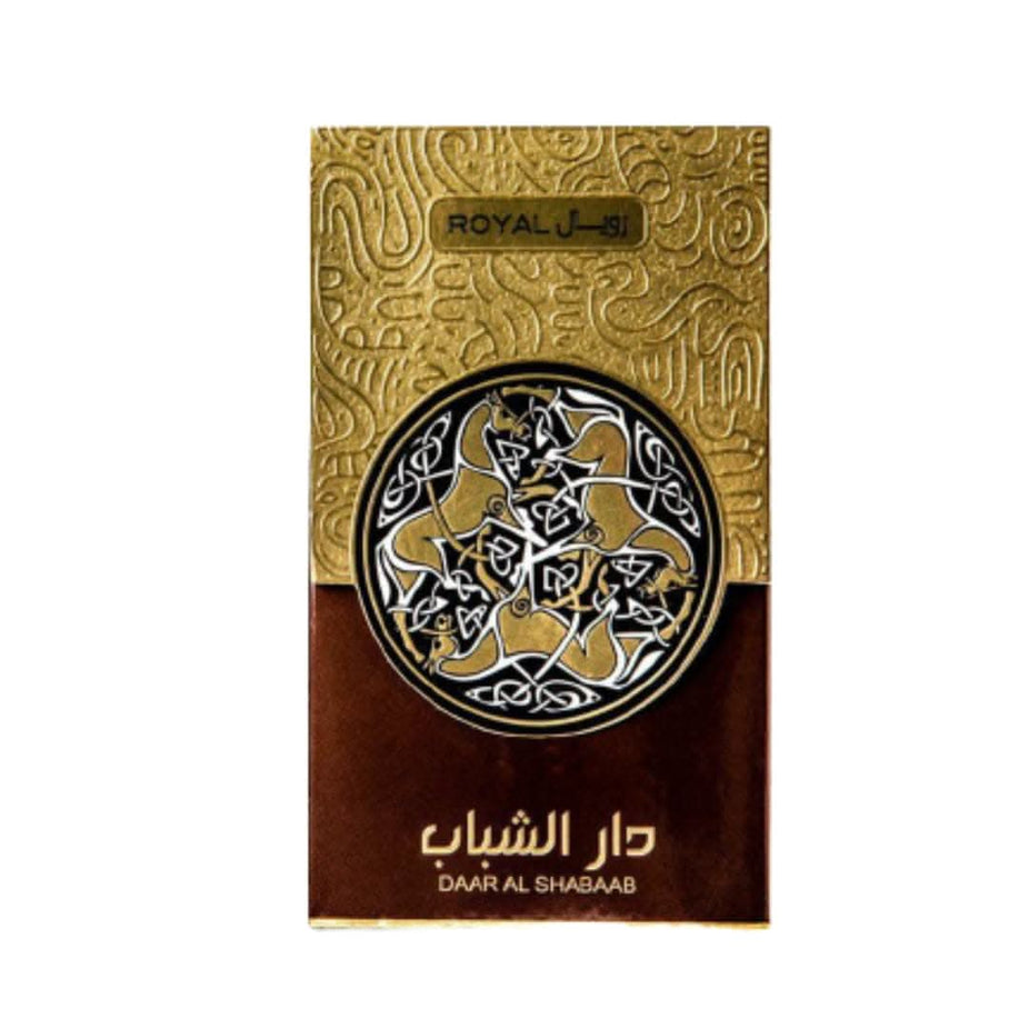 Daar Al Shabaab Royal Eau De Parfum for Men by Ard Al Zaafaran, 80mL bottle, featuring elegant perfume packaging and design.