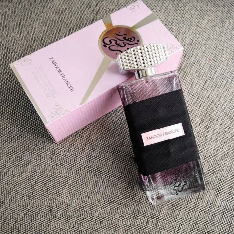 Zahoor Francee Eau De Parfum for Women by Ard Al Zaafaran, 100mL bottle with elegant floral and fruity fragrance design.