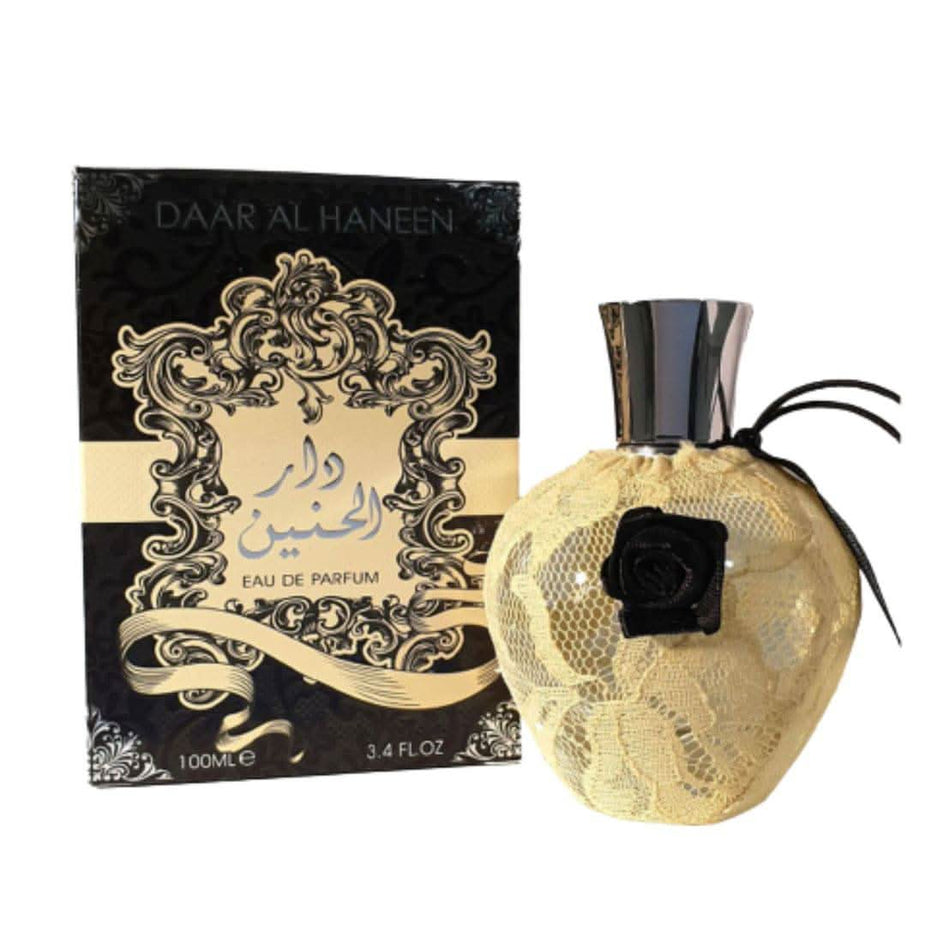 Daar Al Haneen EDP for Women by Ard Al Zaafaran, 100mL Eau De Parfum bottle with elegant design and floral accents.