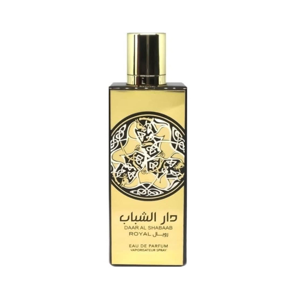 Daar Al Shabaab Royal EDP for Men by Ard Al Zaafaran, 80mL bottle, elegant perfume bottle with intricate design.