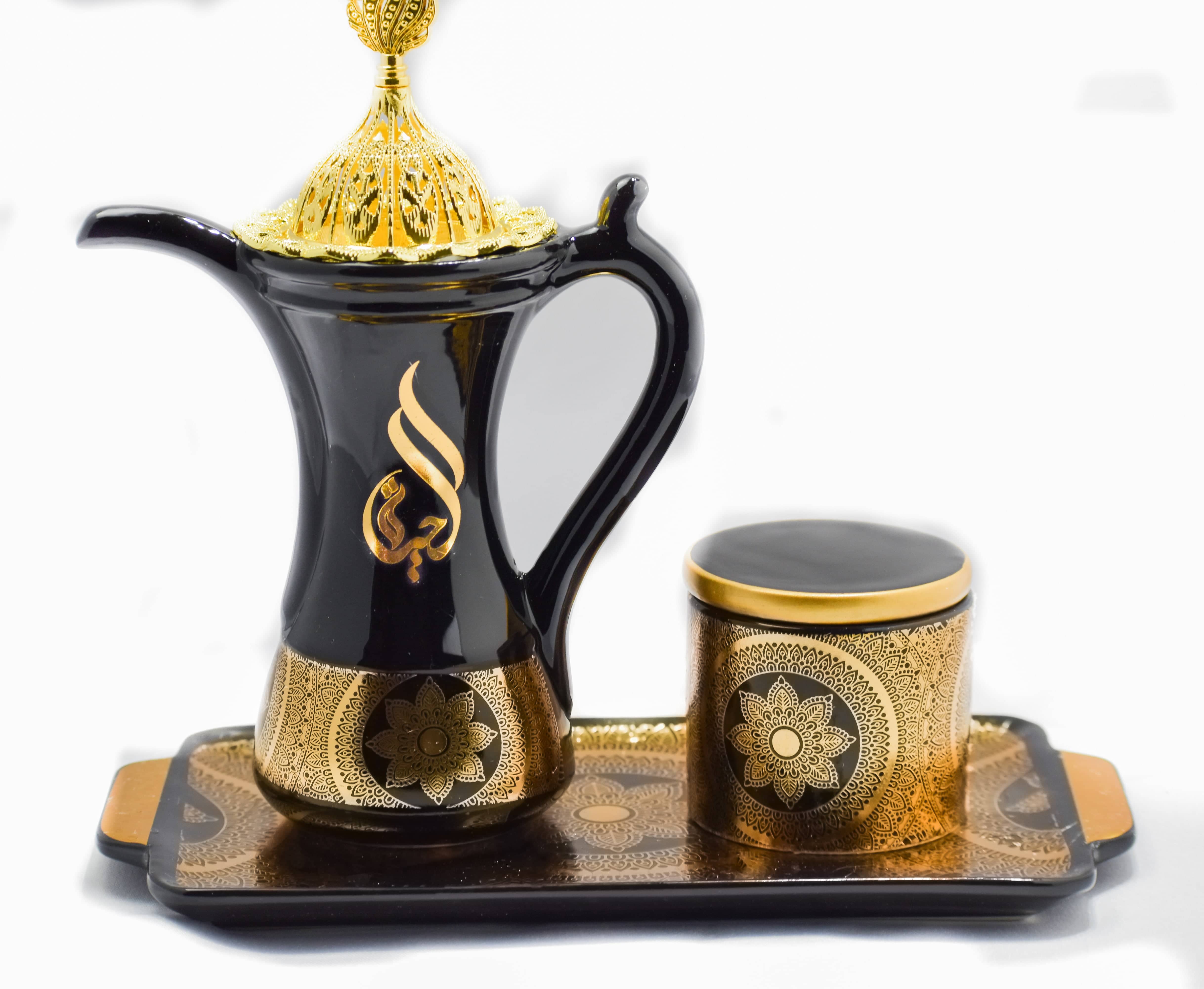 Glossy Arabic Design Royal Bakhoor Tea Set - Black | Intense Oud - Intense oud