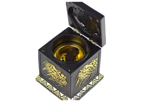 Calligraphy Cube Style Closed Incense Bakhoor Burner- Black - Intense oud