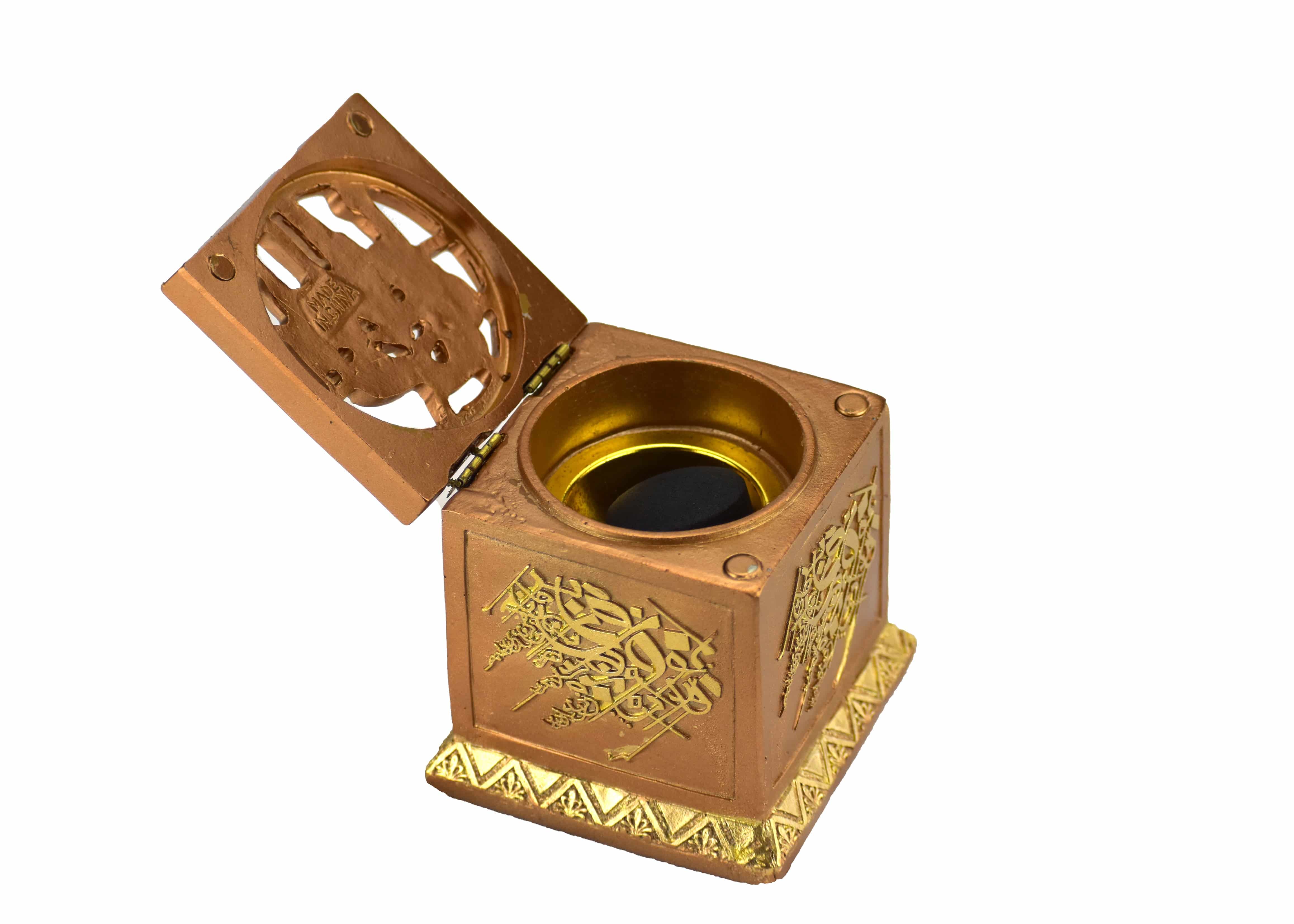 Calligraphy Cube Style Closed Incense Bakhoor Burner- Gold - Intense oud
