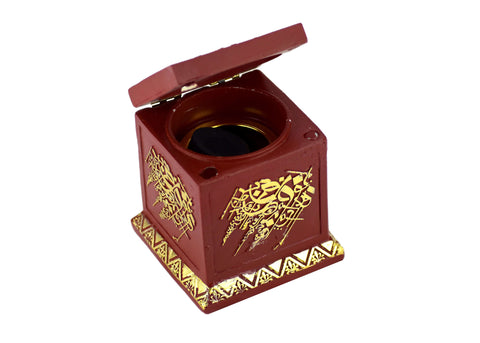 Calligraphy Cube Style Closed Incense Bakhoor Burner- Red - Intense oud